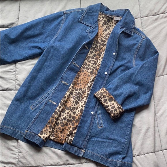 Erika Jackets & Blazers - Vintage 90’s Oversized Denim Jacket w/ Cheetah